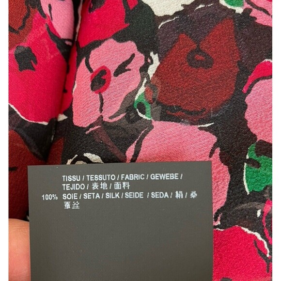 Saint Laurent Paris Poppy-Print Red Silk Blouse Size Small-Med F36 - Picture 8 of 8